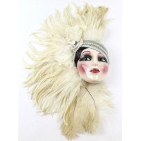 Clay Art Ceramic Face Wall Mask, Decorative Feathered Wall Hanging   142895382088